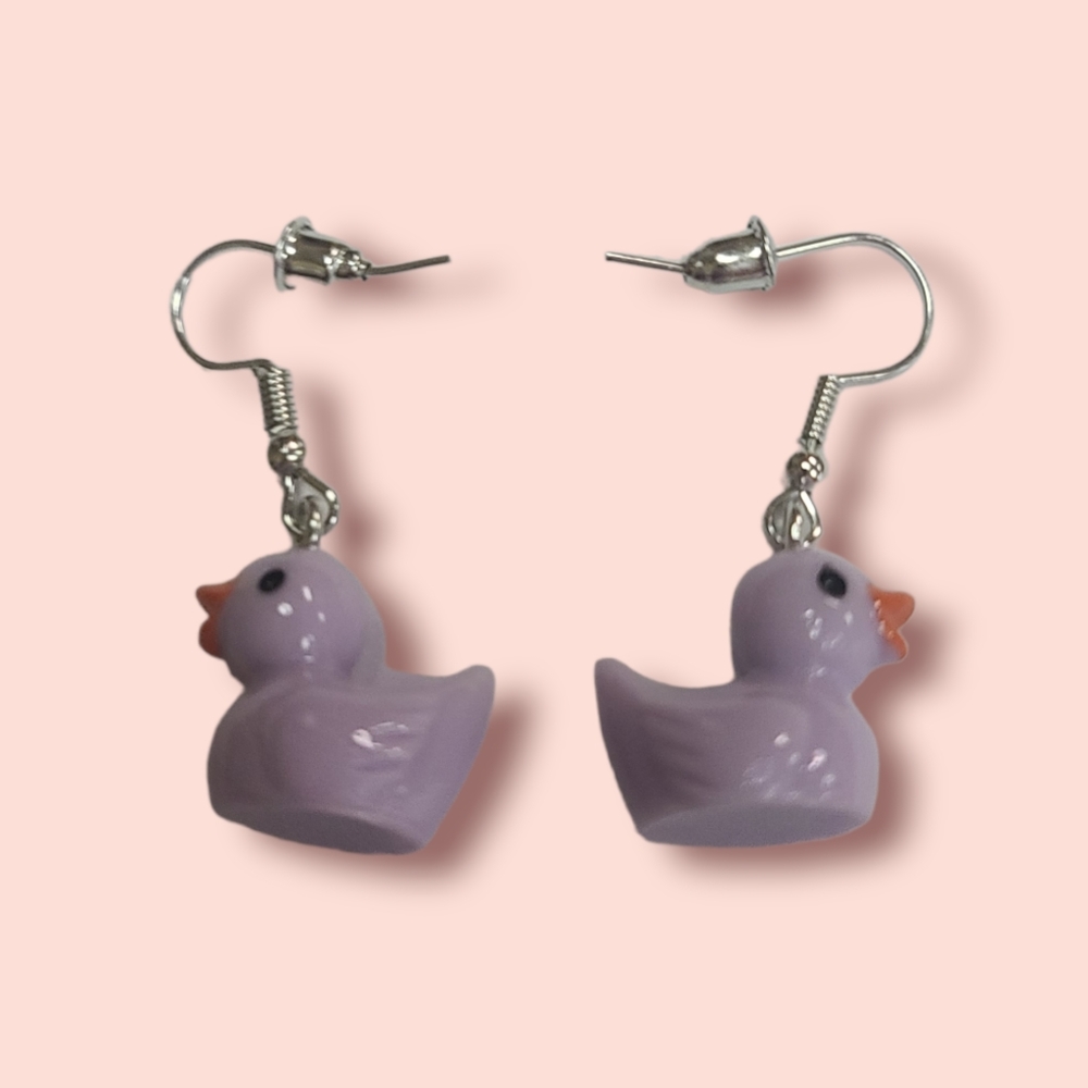 Kawaii Purple Rubber Duckie Earrings